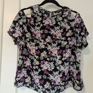 Express Floral Women's Top - Black and Purple